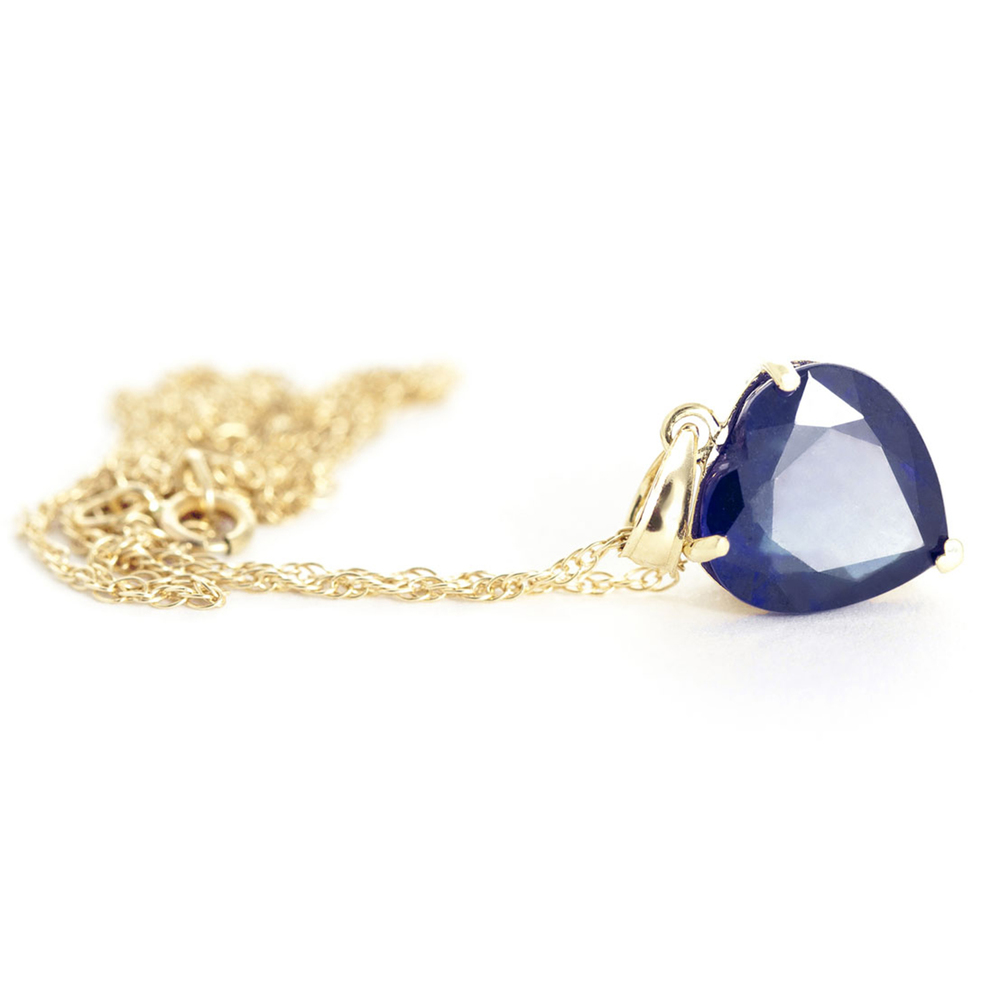 14K. SOLID GOLD NECKLACE WITH NATURAL 10mm HEART SAPPHIRE (Yellow Gold)